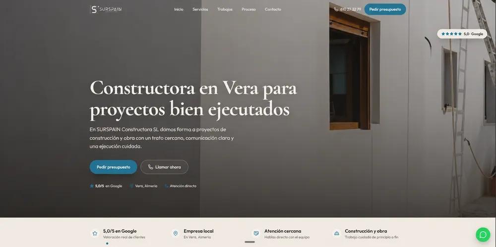 Ejemplo de landing de reformas: portada de captación de presupuestos